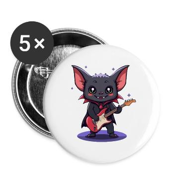 Vampire Bat with Electric Guitar Music Concert - Buttons large 2.2''/56 mm (5-pack) - white - Front