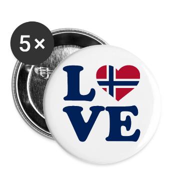 Love - Norway Flag - Norge - Norwegen - Buttons large 2.2''/56 mm (5-pack) - white - Front