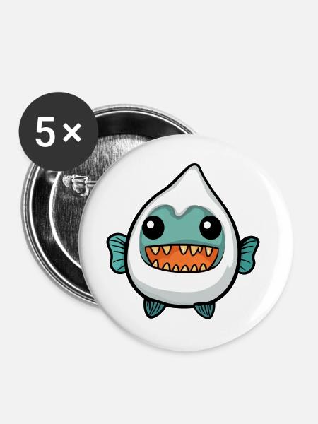 Piranha Fisch Halloween Geist - Buttons groß 56 mm (5er Pack) - Weiß