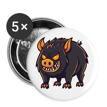 Wildschwein Schwein Halloween Lustig - Buttons groß 56 mm (5er Pack) - Weiß - Vorne