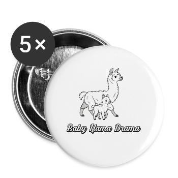 Baby Lama Drama – Süße Lamas - Buttons groß 56 mm (5er Pack) - Weiß - Vorne