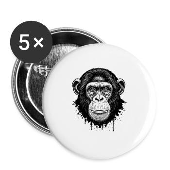 Black and White Monkey Face Illustration - Buttons large 2.2''/56 mm (5-pack) - white - Front