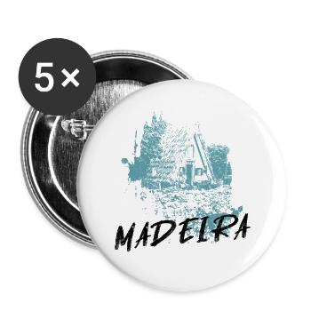 maison traditionnelle de l’île de Madère en bleu - Lot de 5 grands badges (56 mm) - blanc - Devant