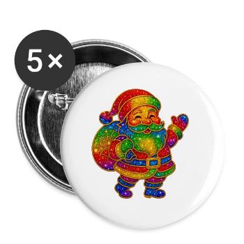 Regenbogen Glitzer Santa Motiv - Buttons groß 56 mm (5er Pack) - Weiß - Vorne