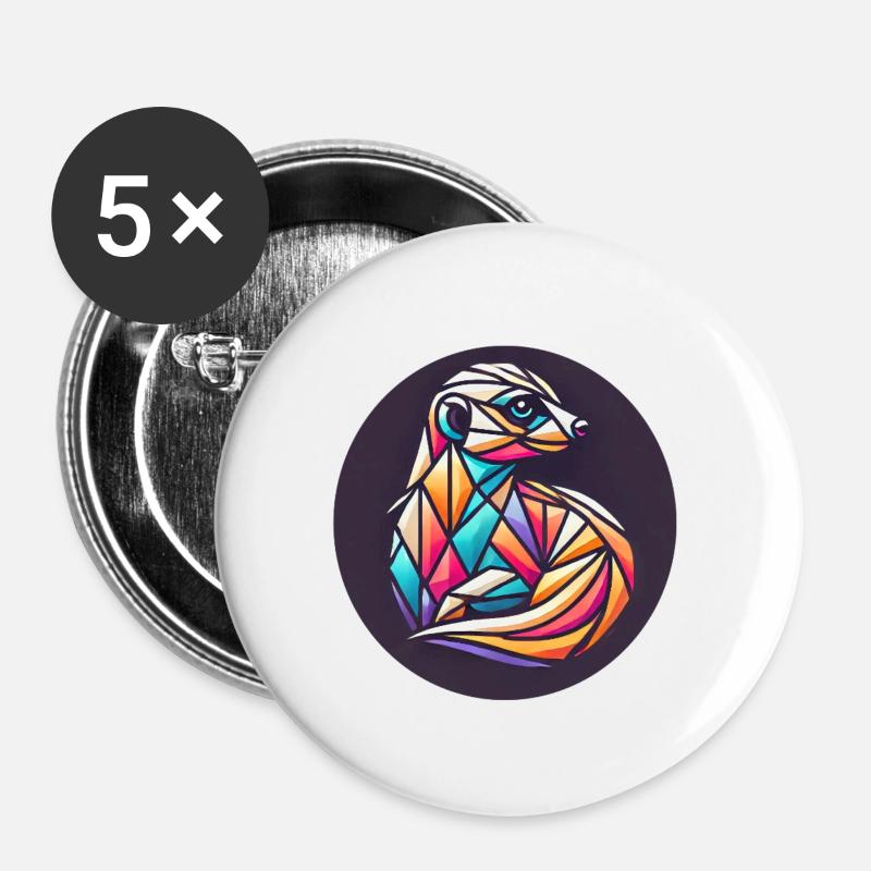 Geometrisches buntes Erdmännchen - Buttons groß 56 mm (5er Pack) - Weiß