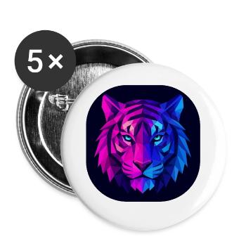 Neon Polygon Tiger: Magenta to Blue - Buttons large 2.2''/56 mm (5-pack) - white - Front