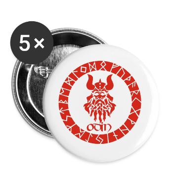 Dieu Odin et runes vikings rouges - Lot de 5 grands badges (56 mm) - blanc - Devant