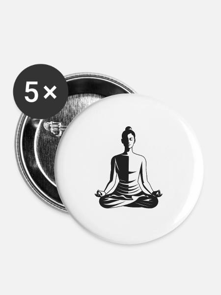 Meditation - Cooles Silhouetten-Logo - Buttons groß 56 mm (5er Pack) - Weiß