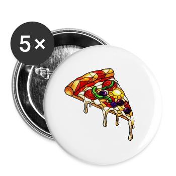 Bunte Pizza bunter mix: Alles Drauf im Comic-Stil - Buttons groß 56 mm (5er Pack) - Weiß - Vorne