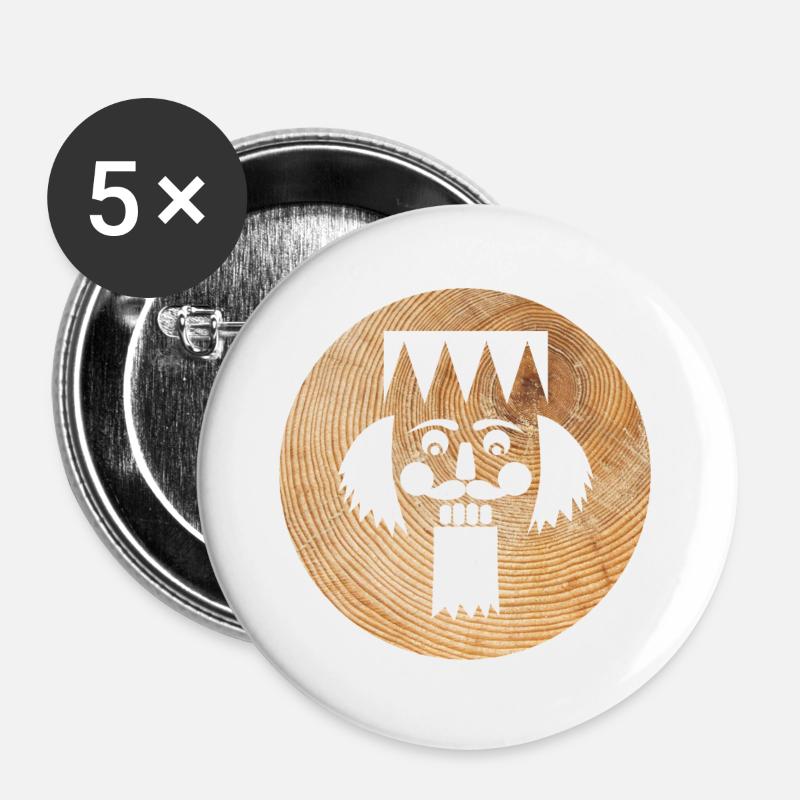 Nussknacker Holz Kreis Weihnachten Advent Figur - Buttons groß 56 mm (5er Pack) - Weiß
