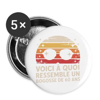 Lunettes Vintage 60 Ans Fun - Lot de 5 grands badges (56 mm) - blanc - Devant