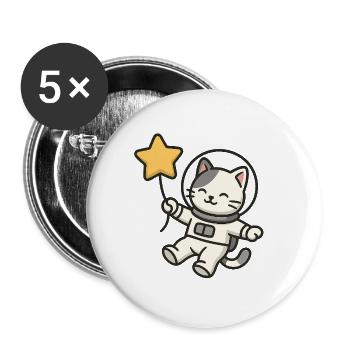 Cute Astro Cat with Star Balloon - Buttons large 2.2''/56 mm (5-pack) - white - Front
