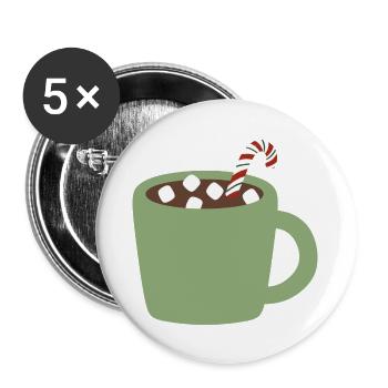 Green Mug Cocoa with Candy Cane - Buttons large 2.2''/56 mm (5-pack) - white - Front