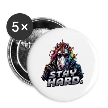 Einhorn im Lederjacke Stay Hard - Buttons groß 56 mm (5er Pack) - Weiß - Vorne