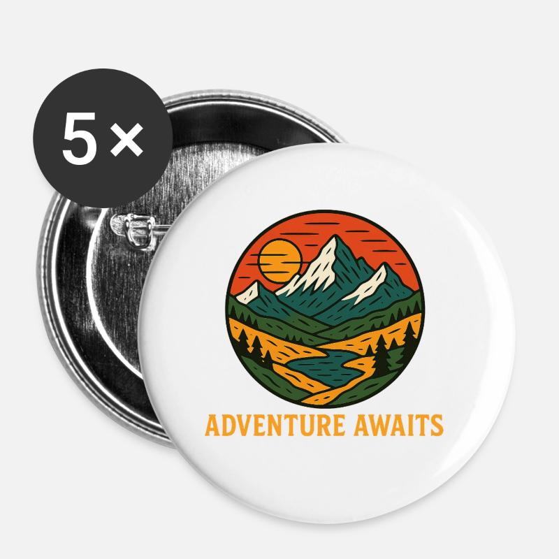 Adventure awaits mountain scenery - Buttons large 2.2''/56 mm (5-pack) - white