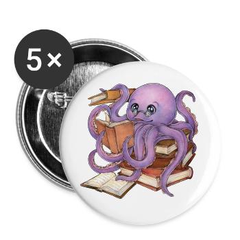 Lecture Pieuvre Dans Pile De Livres Livre Cadeau - Lot de 5 grands badges (56 mm) - blanc - Devant