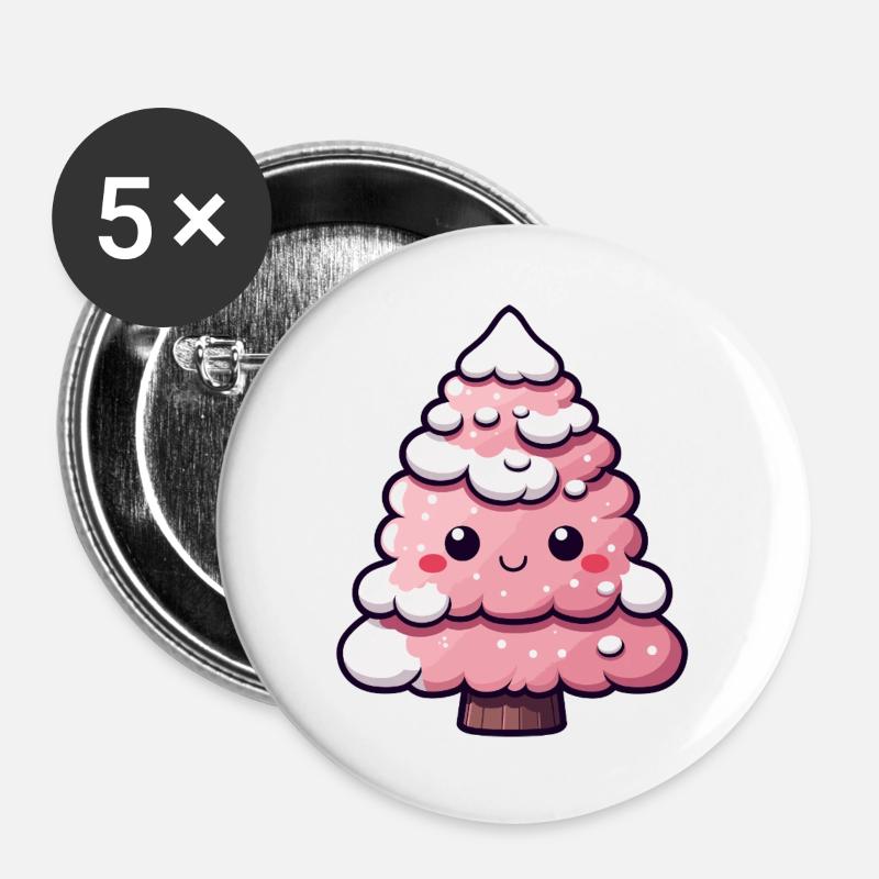 Chibi Pink Snowy Tree - Buttons groß 56 mm (5er Pack) - Weiß