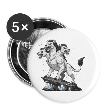 Loup monstre à trois têtes - Lot de 5 grands badges (56 mm) - blanc - Devant