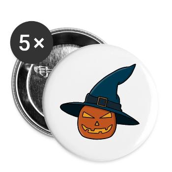 Witch Hat Pumpkin Jack O Lantern - Buttons large 2.2''/56 mm (5-pack) - white - Front