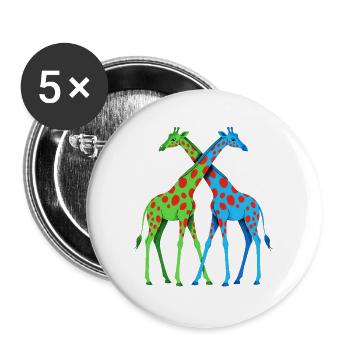 Duo de girafes néon bleu vert à pois et amoureux - Lot de 5 grands badges (56 mm) - blanc - Devant