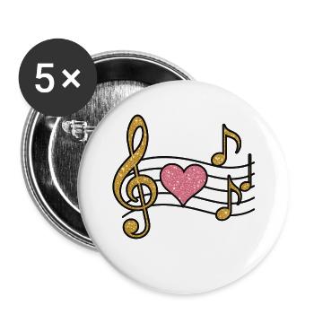 Heart Melody Glitter Gold - Buttons large 2.2''/56 mm (5-pack) - white - Front