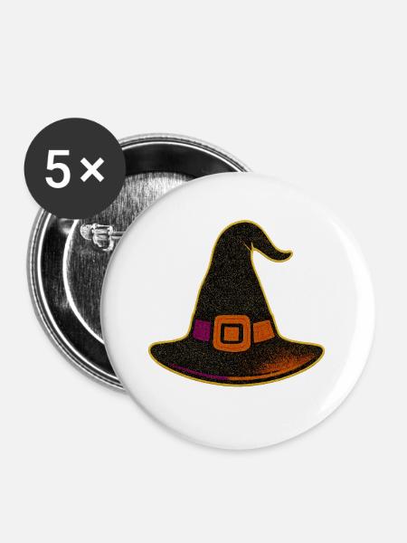 Funkelnder Hexenhut Glitter - Buttons groß 56 mm (5er Pack) - Weiß