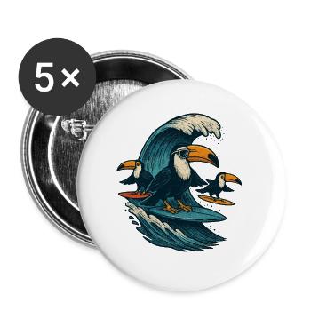 Toucan Cool Surf Wave Art - Lot de 5 grands badges (56 mm) - blanc - Devant