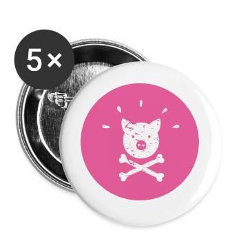 Jolly Roger Schweinchen Piraten Glücksschweinchen - Buttons groß 56 mm (5er Pack) - Weiß - Vorne