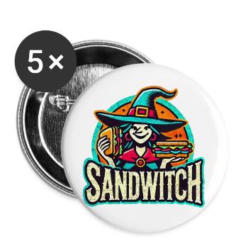 Sandwitch Hexe Sandwich Halloween - Buttons groß 56 mm (5er Pack) - Weiß - Vorne
