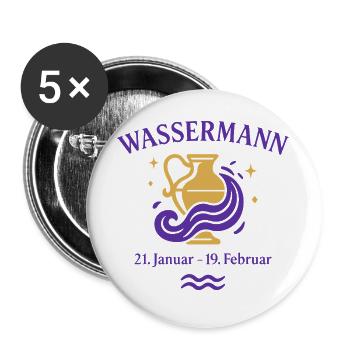 Sternzeichen Wassermann - Buttons groß 56 mm (5er Pack) - Weiß - Vorne