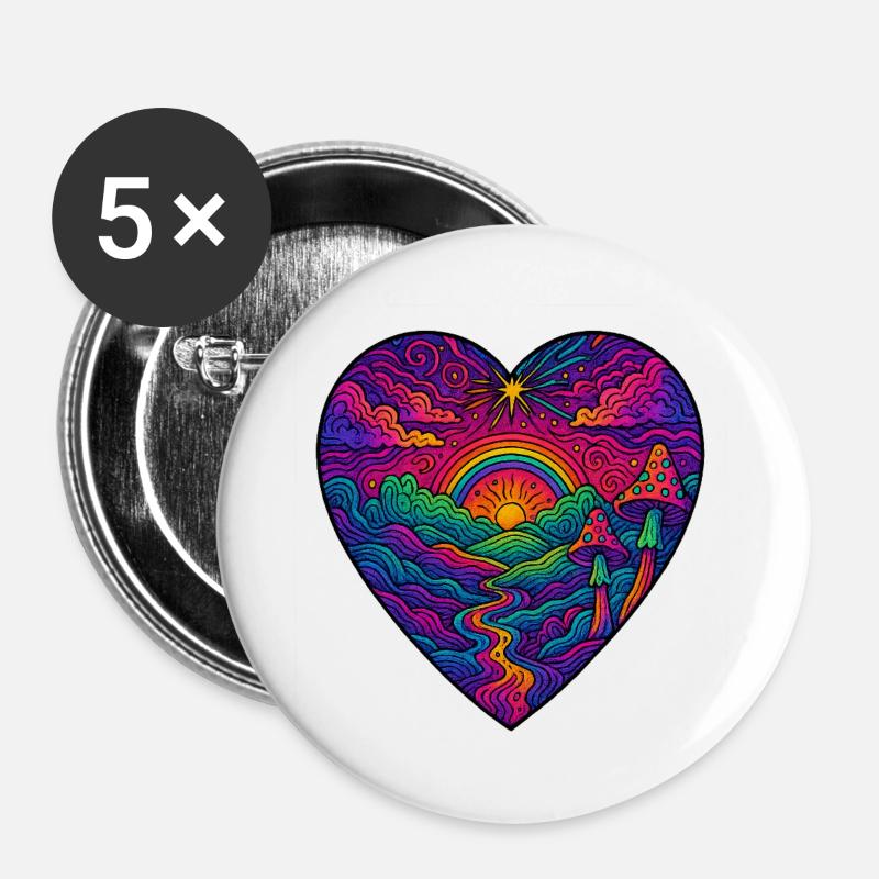 Rainbow Heart Landscape - Buttons large 2.2''/56 mm (5-pack) - white