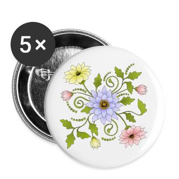 Fleur - Lot de 5 grands badges (56 mm) - blanc - Devant