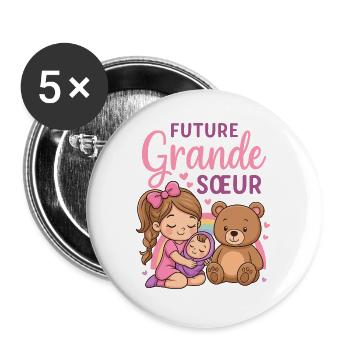 Future Grande Soeur 2026 Je Vais Etre Grande Soeur - Lot de 5 grands badges (56 mm) - blanc - Devant