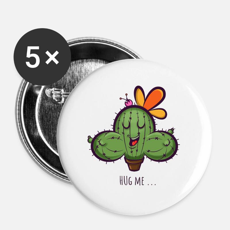 Cactus Hug Me Cartoon - Buttons large 2.2''/56 mm (5-pack) - white