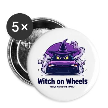 Logo de la sorcière sur roues - Lot de 5 grands badges (56 mm) - blanc - Devant