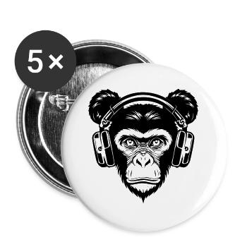 Skateboard Affe Mähne Groove Kopfhörer Shirt - Buttons groß 56 mm (5er Pack) - Weiß - Vorne