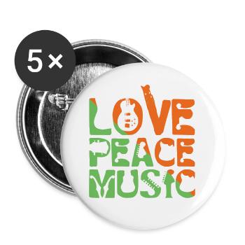 Love Peace Music - Buttons large 2.2''/56 mm (5-pack) - white - Front