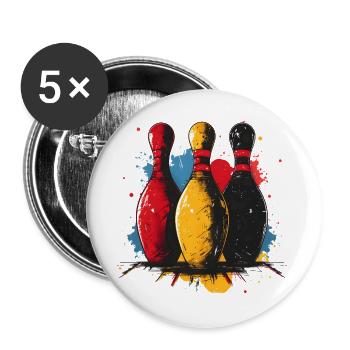 Bowling Skizze - Buttons groß 56 mm (5er Pack) - Weiß - Vorne