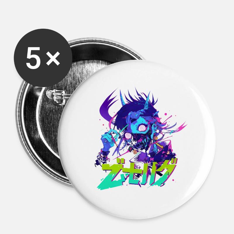 Neon_Oni_Cyberpunk - Buttons groß 56 mm (5er Pack) - Weiß