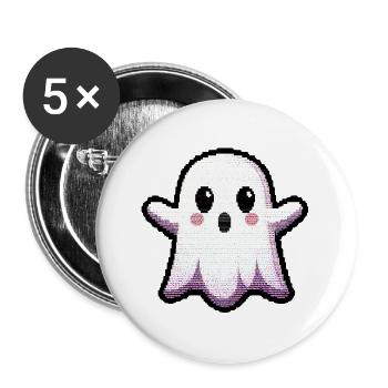 Glitch Pixel Ghost dit « Boo ! » – Mignon et rétro - Lot de 5 grands badges (56 mm) - blanc - Devant