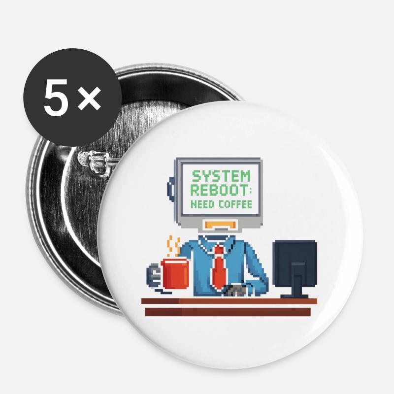System Reboot Need Coffee - Buttons large 2.2''/56 mm (5-pack) - white