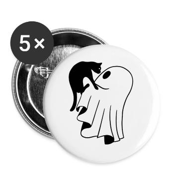 Ghost with Cat Sketch – Child-Friendly Halloween - Buttons large 2.2''/56 mm (5-pack) - white - Front