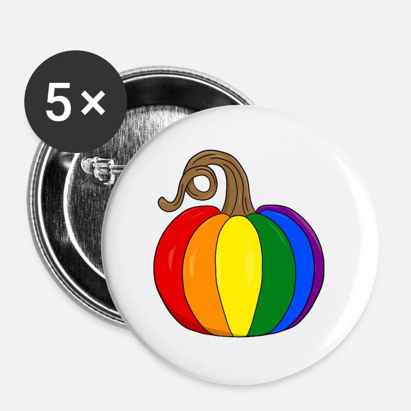 Rainbow Pumpkin PopArt - Buttons large 2.2''/56 mm (5-pack) - white