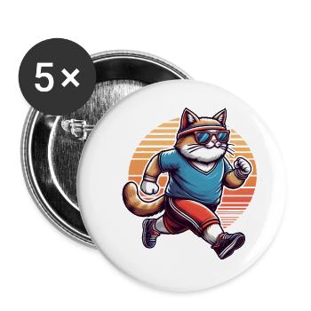 Sporty cat jogging retro sunset - Buttons large 2.2''/56 mm (5-pack) - white - Front
