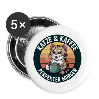 Café Chat Rétro Matin - Lot de 5 grands badges (56 mm) - blanc - Devant