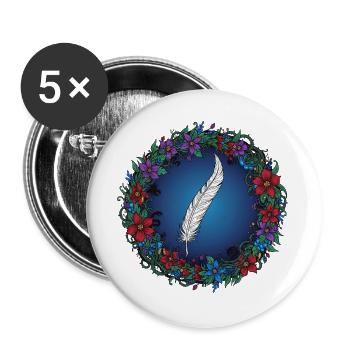Feather in a Flower Wreath | Magic for Authors - Buttons large 2.2''/56 mm (5-pack) - white - Front