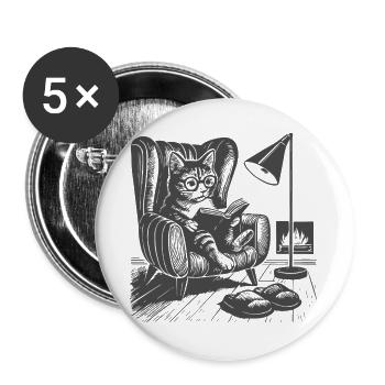 Chat dans le salon en train de lire - Lot de 5 grands badges (56 mm) - blanc - Devant