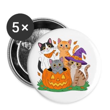 Pumpkin Cats Halloween Trio - Buttons large 2.2''/56 mm (5-pack) - white - Front