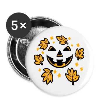 Kürbisgesicht Herbstlaub Sterne Gruselig Lächeln - Buttons groß 56 mm (5er Pack) - Weiß - Vorne