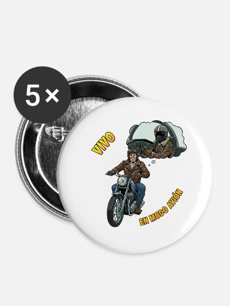 Ich lebe im Flugzeugmodus - Buttons groß 56 mm (5er Pack) - Weiß